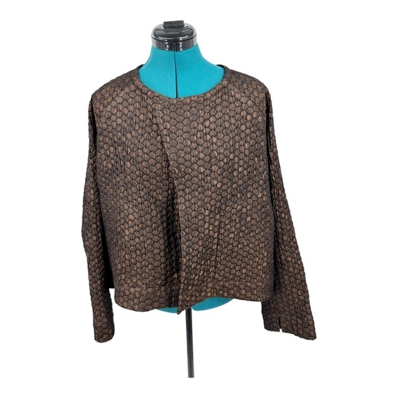 Zero + Maria Cornejo LEO EVE SMOCKED BOMBER TEXTURED JACKET IN BLACK/ BRONZE - Picture 10 of 13